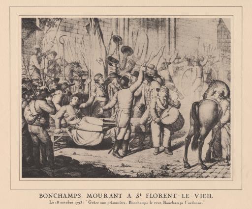 Cholet Edit. Concept Publicité Bonchamps mourant à S[ain]t-Florent-le-Vieil, le 18 octobre 1793 : "Grâce aux prisonniers, Bonchamps le veut, Bonchamps l'ordonne".